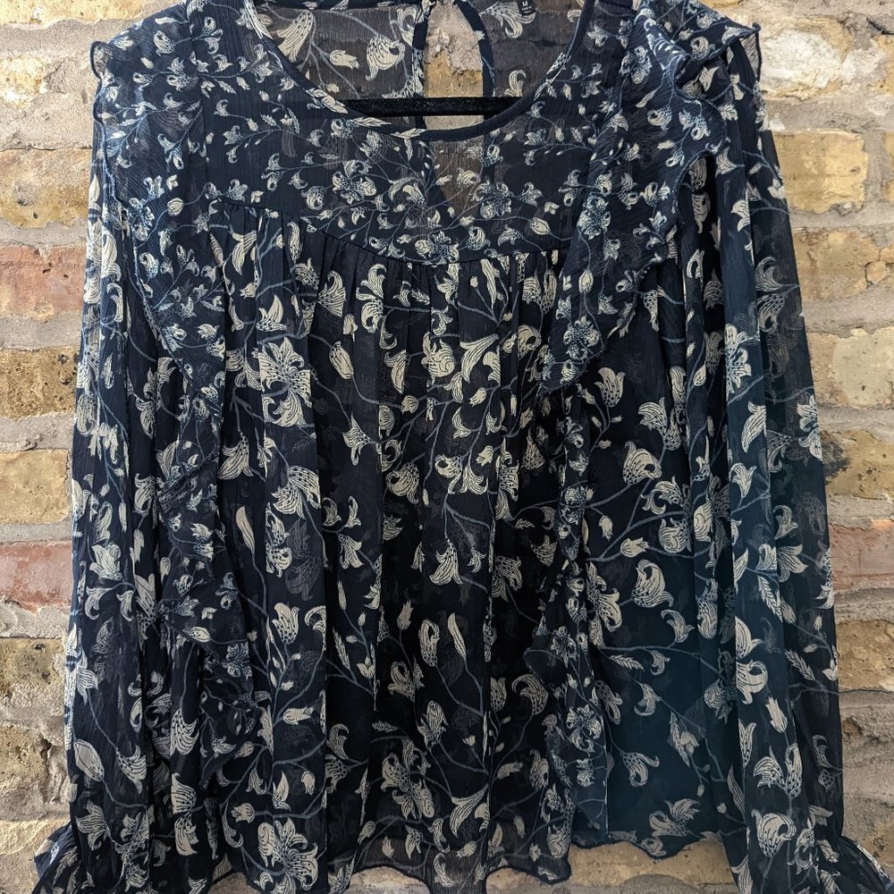 Lucky Brand Navy & Floral Print Long-Sleeve Chiffon Blouse